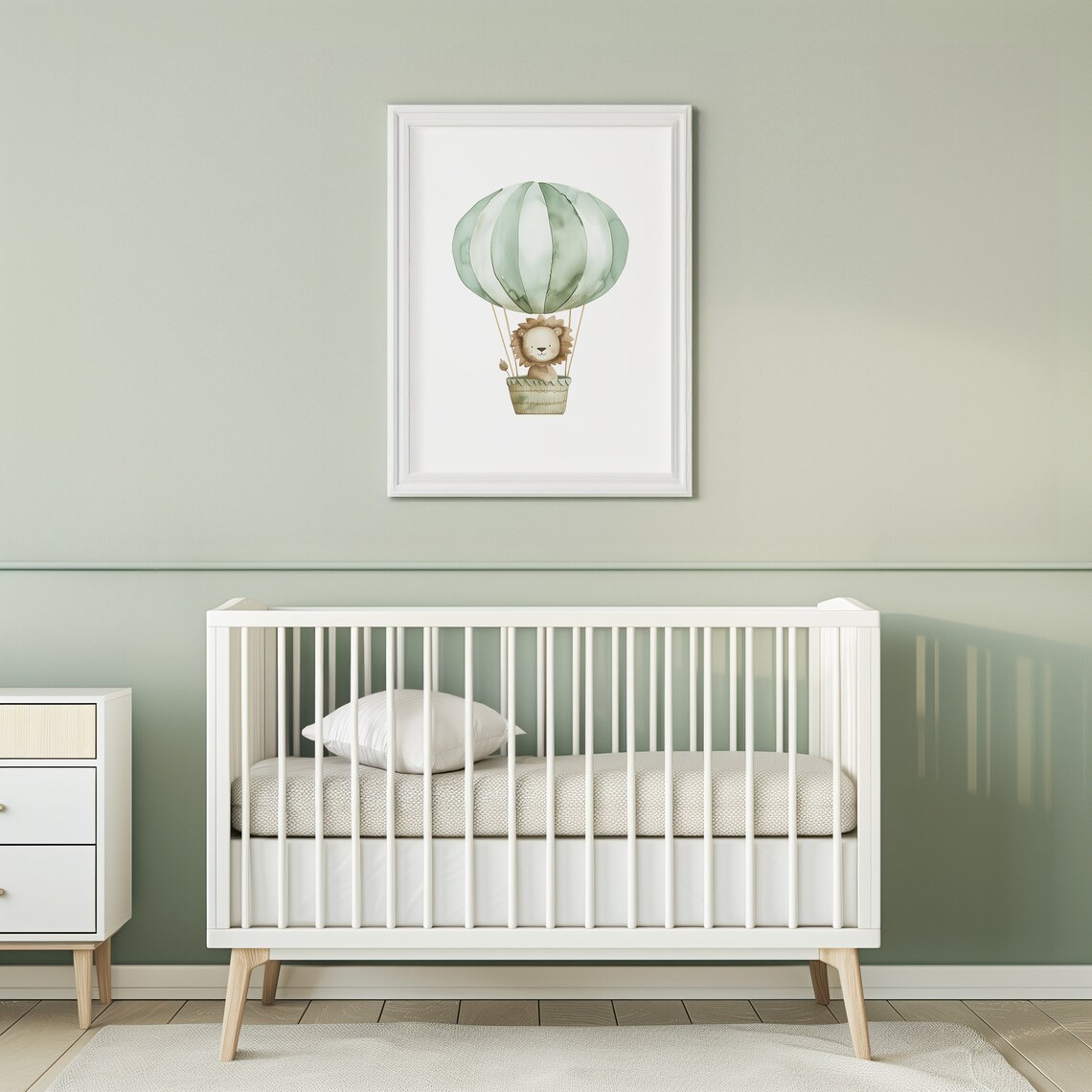 Boho Safari Lion Hot Air Balloon Watercolor Baby Nursery Wall Art - Image 3