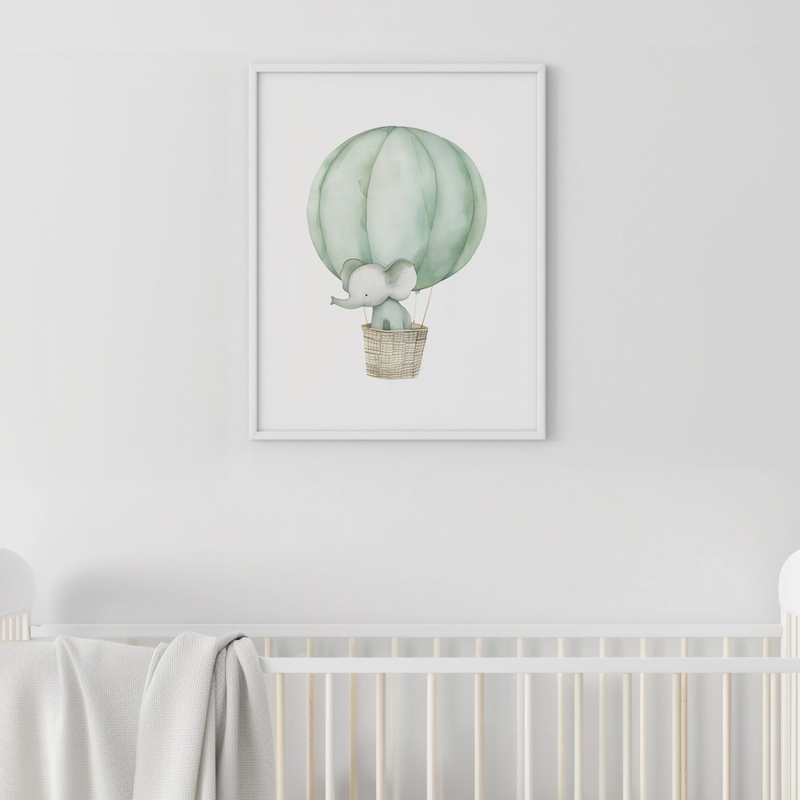 Safari Elephant Hot Air Balloon Watercolor Baby Nursery Wall Art - Image 2