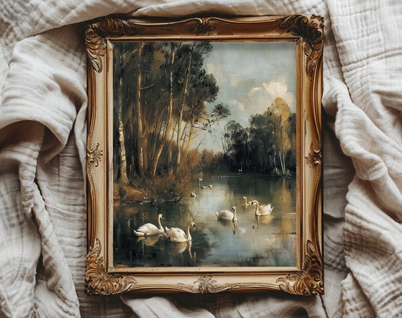 Swan Wall Art Vintage Cottagecore Instant Art For Kitchen Prints Modern Farmhouse Bathroom Decor Moody Wall Art Swan Lake