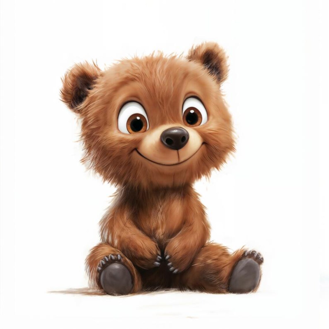 Happy Baby Bear Sitting and Smiling Cute Woodland Nursery Poster