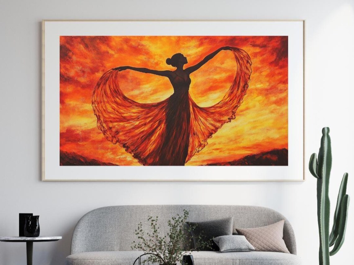 Fiery Sunset Dance Silhouette, Graceful Woman Wall Art - Image 4
