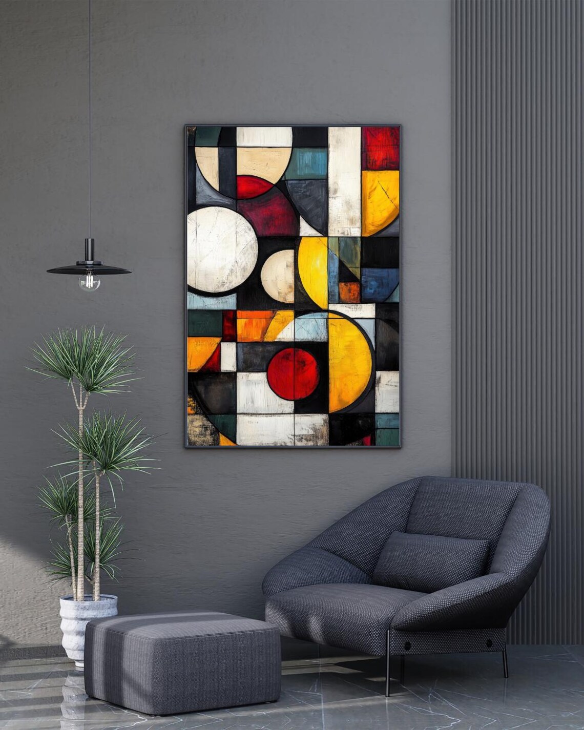 Geometric Fusion Abstract Oil Painting, Bold Modern - Image 4