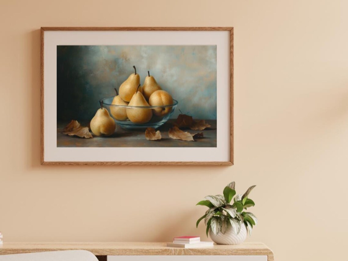 Still Life Pears in Glass Bowl, Autumn Harvest - Image 3