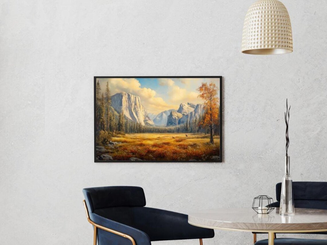 Yosemite Valley Fall Oil Painting, Autumn Landscape - Image 2