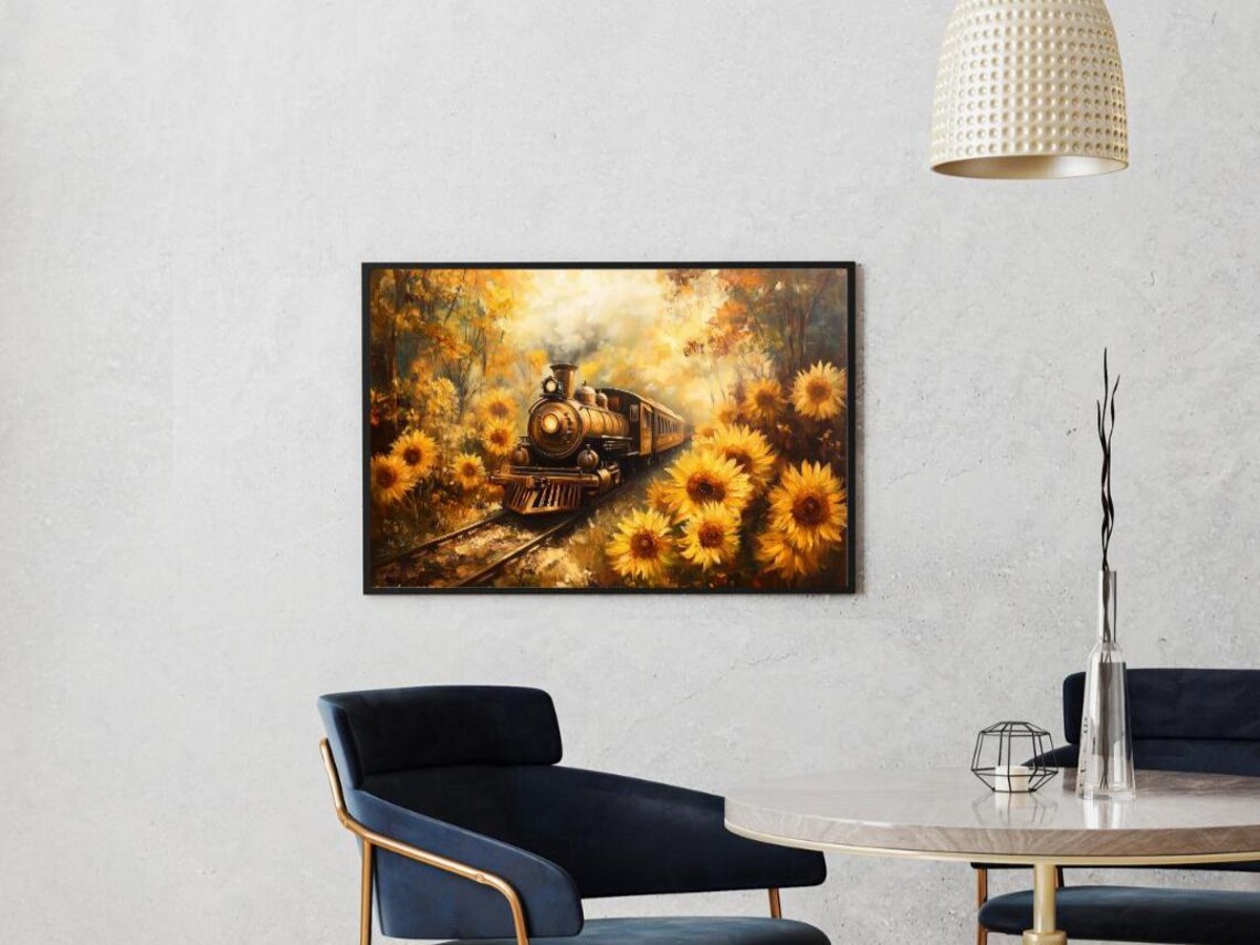 Golden Passage Vintage Train, Romantic Autumn Landscape - Image 2