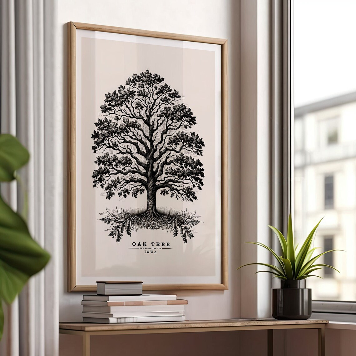 Iowa State Tree Oak Tree Vintage Sketch Art Print