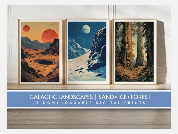 Galactic Landscapes Sand Ice And Forest Set Of Three Print At Home Wall Art Wall Art Print Instant Art