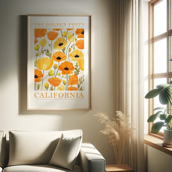California State Flower Print, Golden Poppy Botanical
