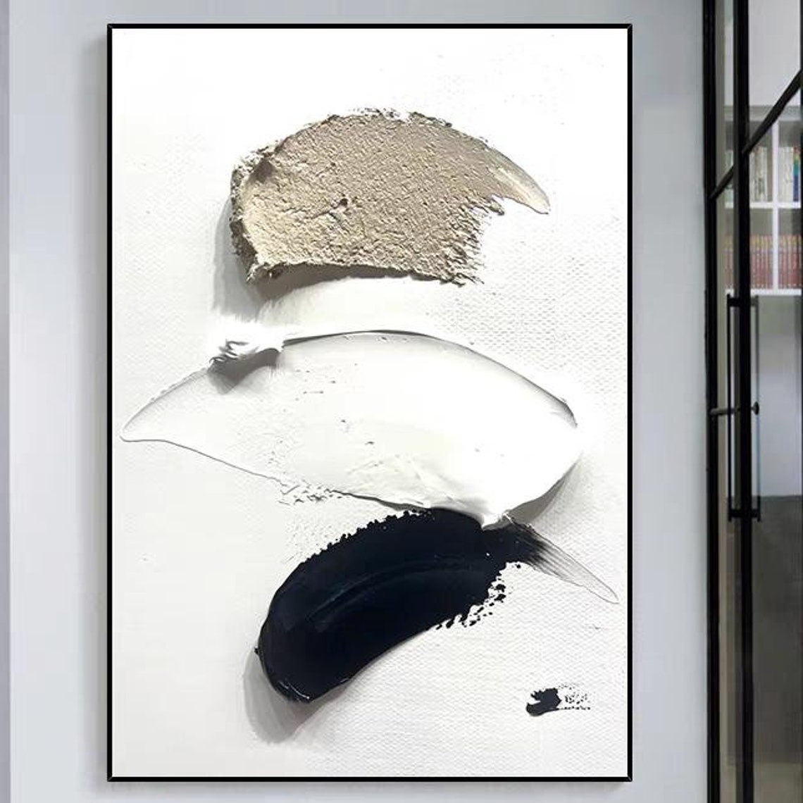 Black White Brown Abstract Brushstroke Thick Texture Modern Art Poster