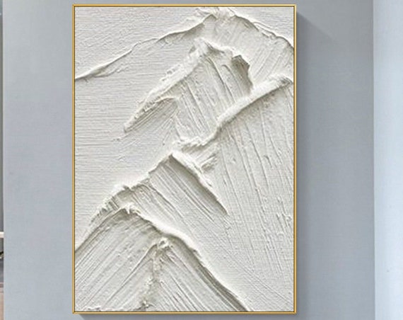 Large Thick All White Artwork Abstract Mountain Minimalist Hand Painted Art Heavy Texture Original Painting Modern Acrylic Wall Decor