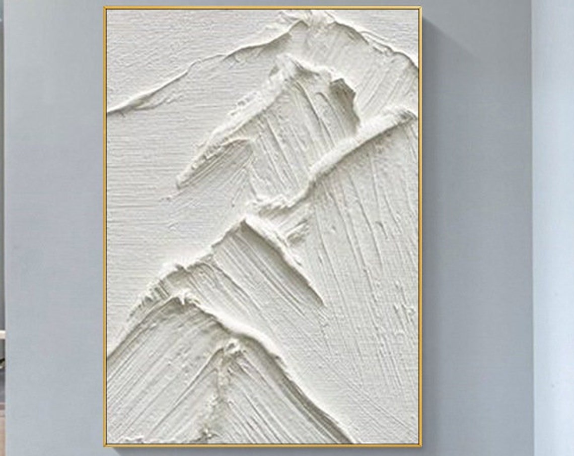 Large Thick All White Artwork Abstract Mountain Minimalist Hand Painted Art Heavy Texture Original Painting Modern Acrylic Wall Decor
