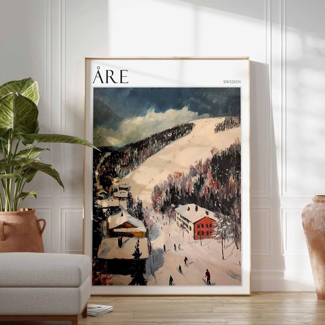 Are Sweden Vintage Ski Village Snow Slopes Winter Scene Poster - Image 2