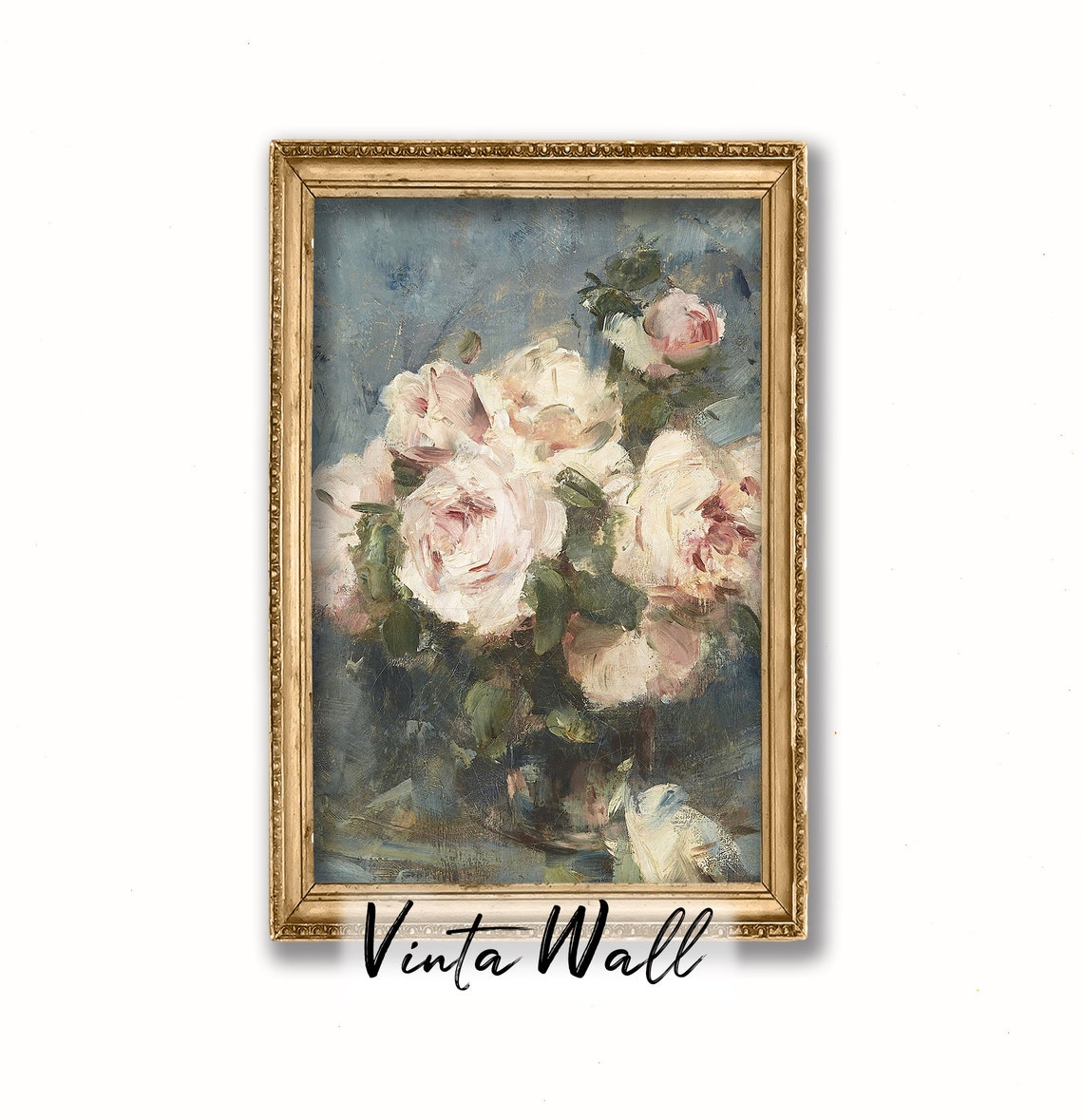 Soft Blush Pink Roses Impressionist Vintage Floral Still Life Poster - Image 3
