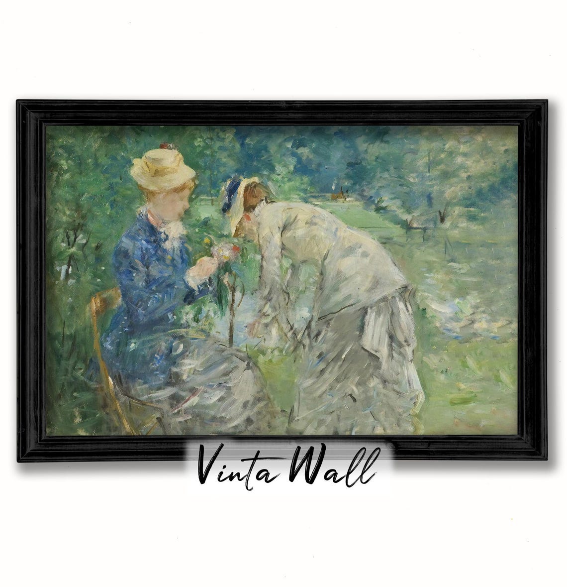 Women Picking Flowers Garden Vintage Impressionist Scene Poster - Image 3