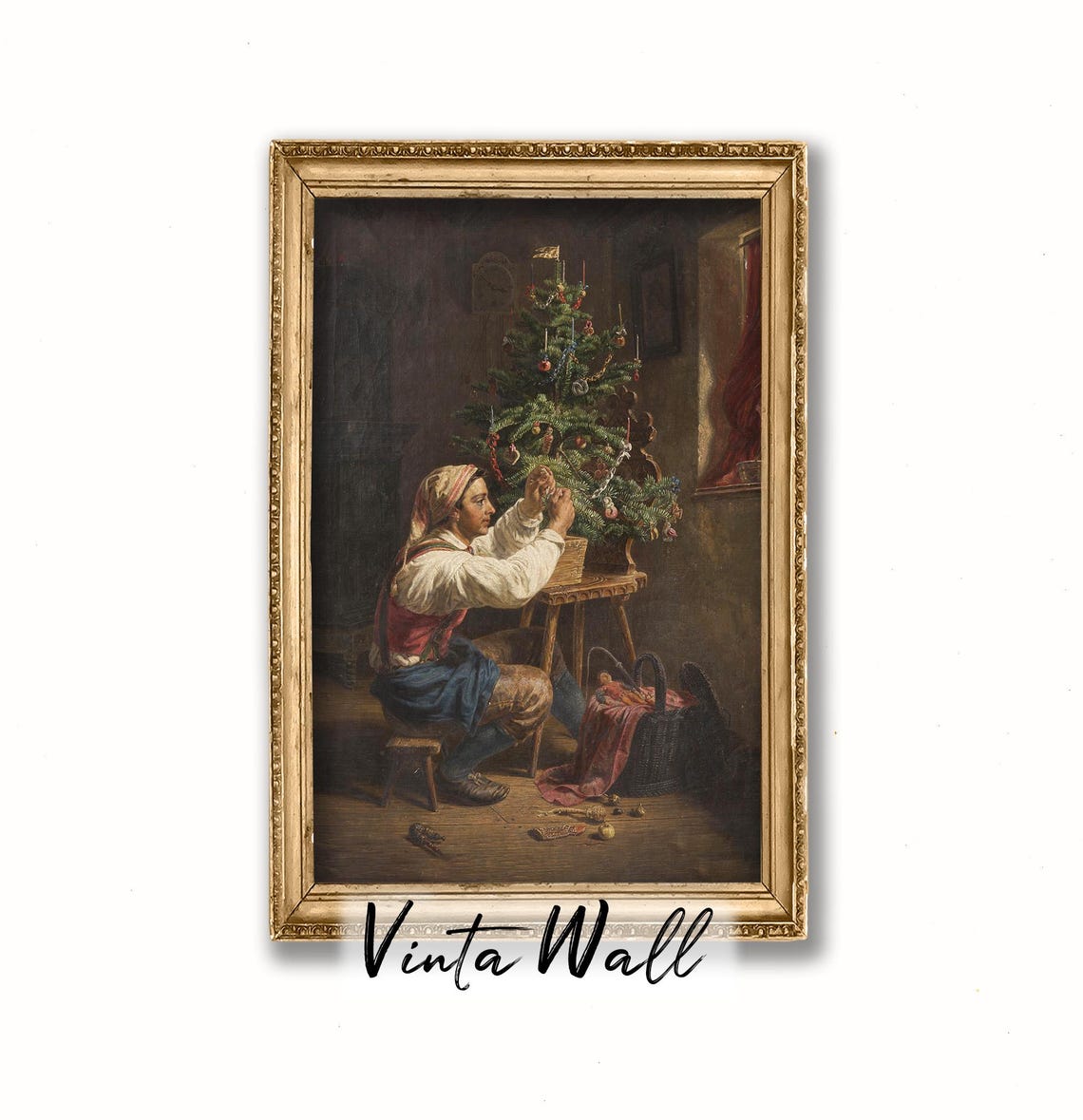 Woman Decorating Christmas Tree Candlelit Vintage Holiday Poster - Image 4
