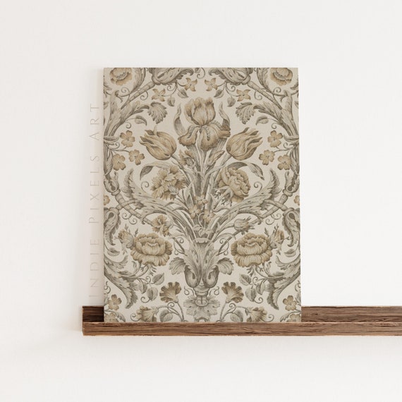 Neutral Textile Wall Art Vintage Textile Print Rustic Neutral Wall Art Vintage Beige Brown Farmhouse Tapestry Antique Textile Art