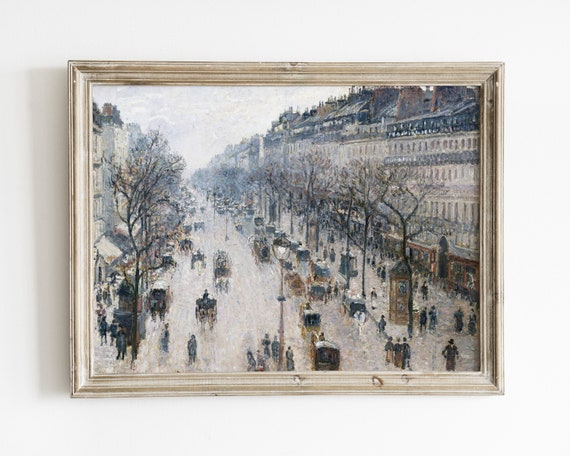 Paris Landscape Painting Vintage Architecture Print Paris Street Scene French Cityscape Wall Art Moody Wall Art