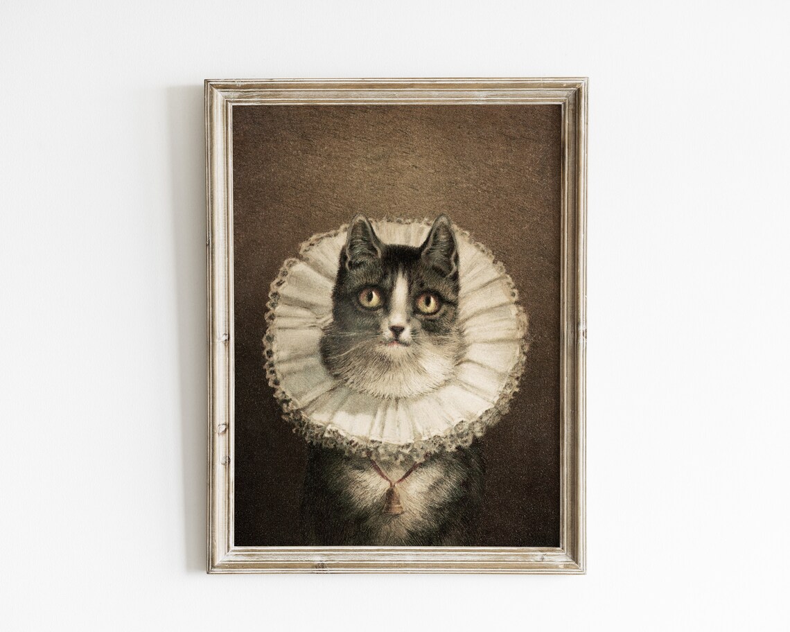 Vintage Cat Painting, Boho Halloween Wall Art