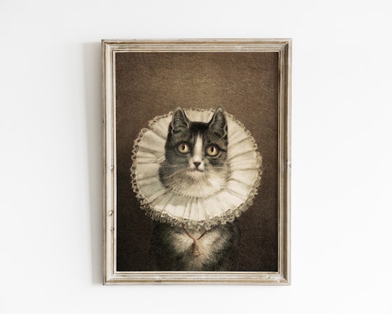 Vintage Cat Painting, Boho Halloween Wall Art