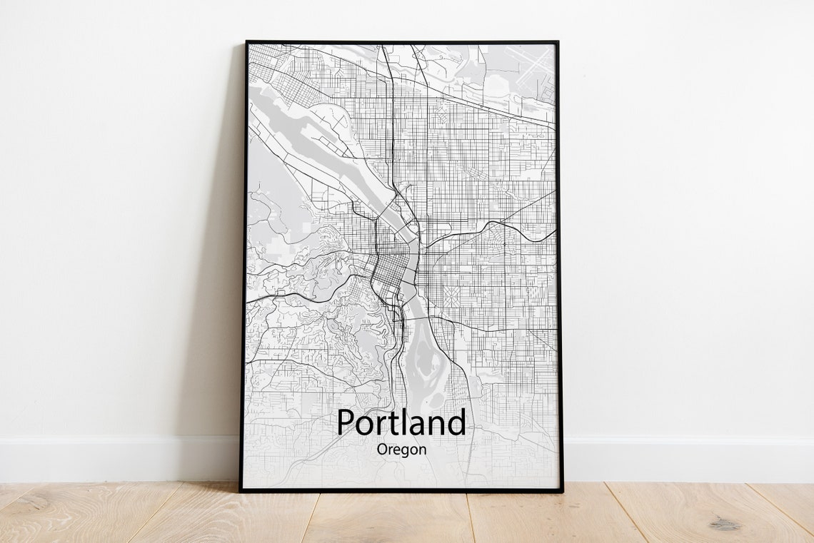 Portland Oregon Classic Black and White Modern City Map Poster Gift