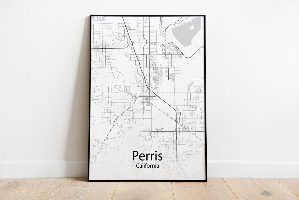 Perris California Minimalist Black and White City Map Art Print Gift