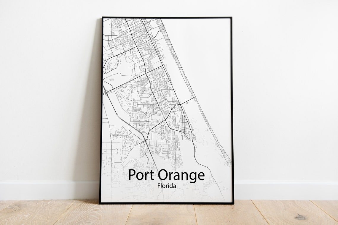 Port Orange Florida Minimalist Black and White City Map Art Print Gift