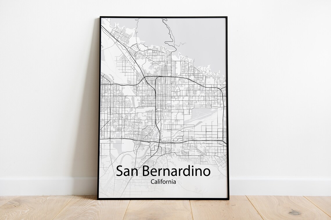 San Bernardino California Black and White Minimalist Street Map Poster