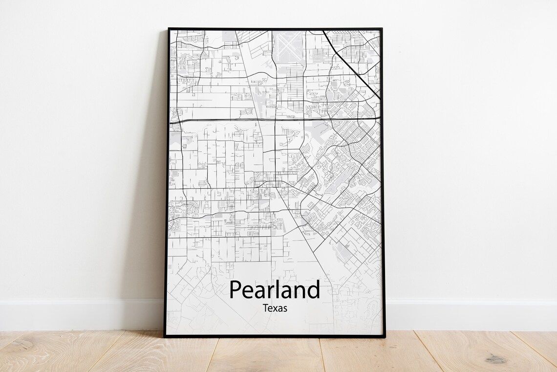 Pearland Texas City Map Minimalist Black And White Street Art Poster