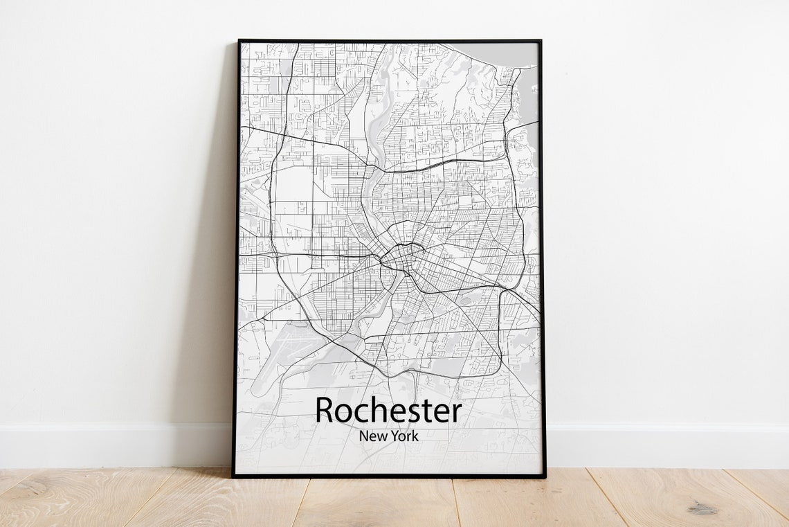 Rochester New York Minimalist Black and White City Street Map Poster
