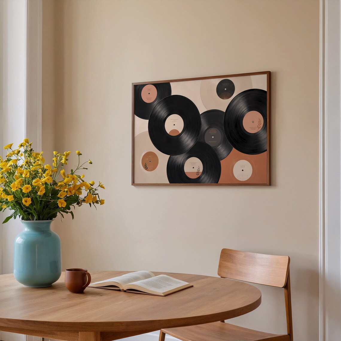 Abstract Vinyl Record Collage Warm Retro Music Room Style Poster