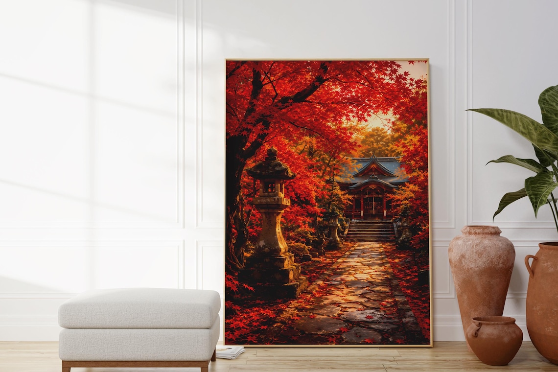 Japanese Autumn Temple, Kyoto Shrine Art Print
