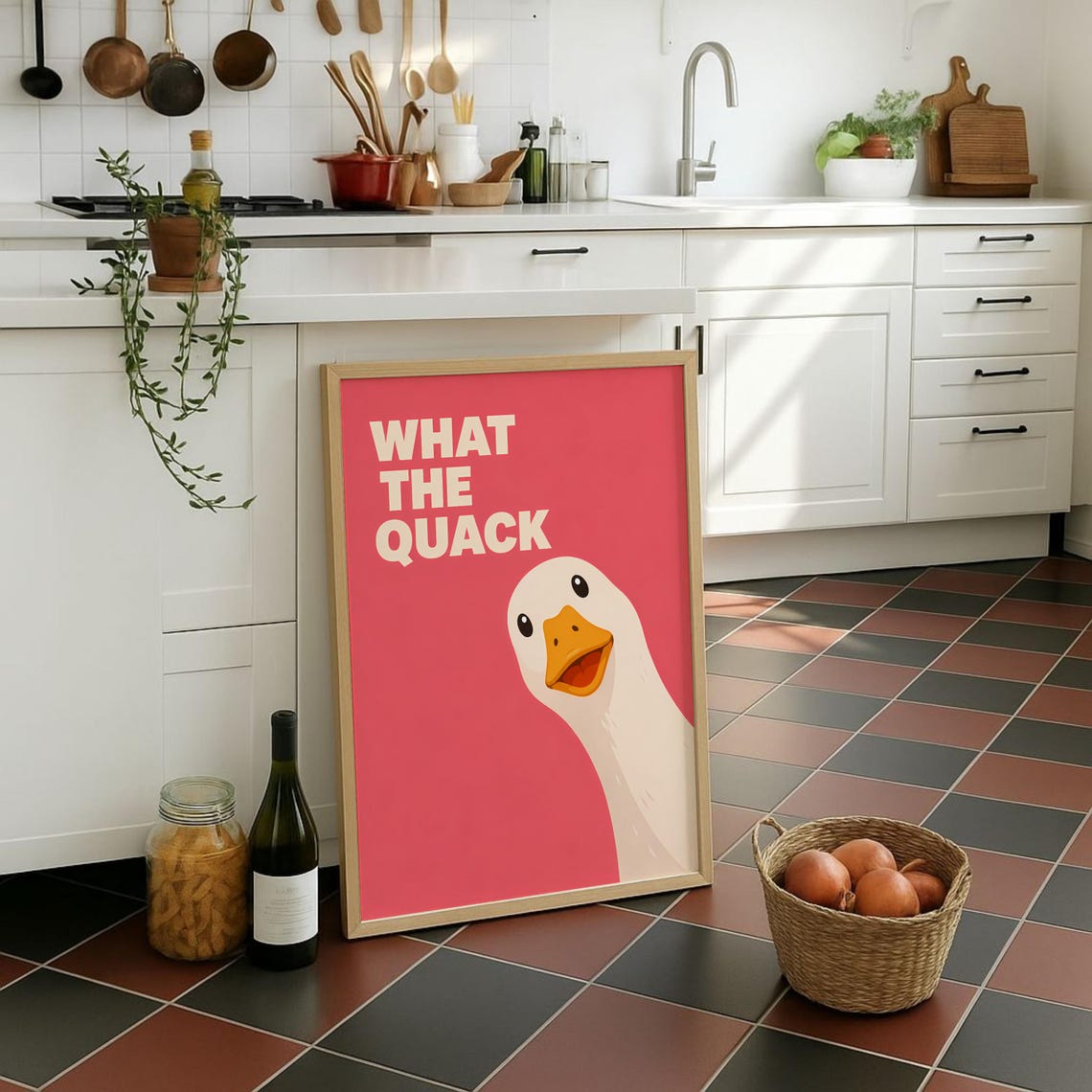 What The Quack Sassy Duck Poster Pink Bold Punny Animal Wall Decor Art