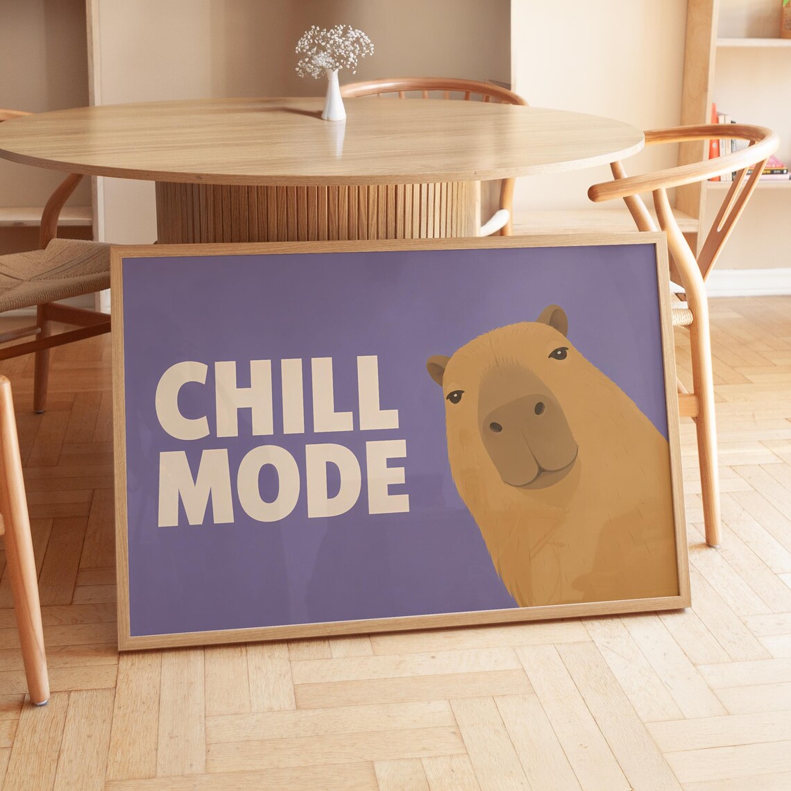 Chill Mode Capybara Print Purple Relaxed Cute Animal Fun Quote Wall Decor