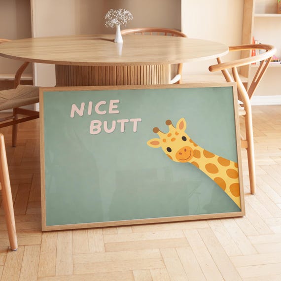 Giraffe Poster Download Funny Animal Minimalist Printable With The Wordplay Nice Butt Modern Wall Decor Humor