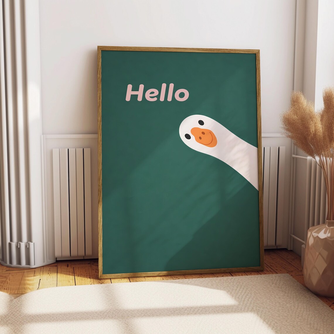 Hello Peeking Goose Cute Minimalist Kids Room Nursery Poster