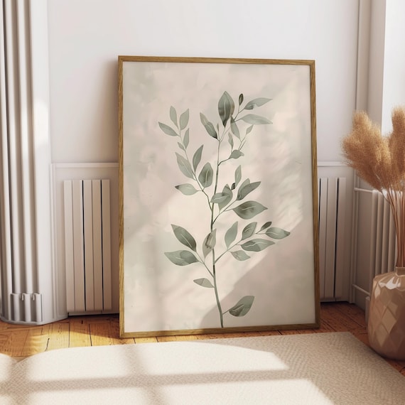 Minimalist Watercolor Branch Botanical Line Art Modern Nature Poster
