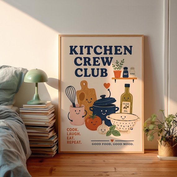 Funny Kitchen Crew Club Cute Retro Cooking Characters Poster