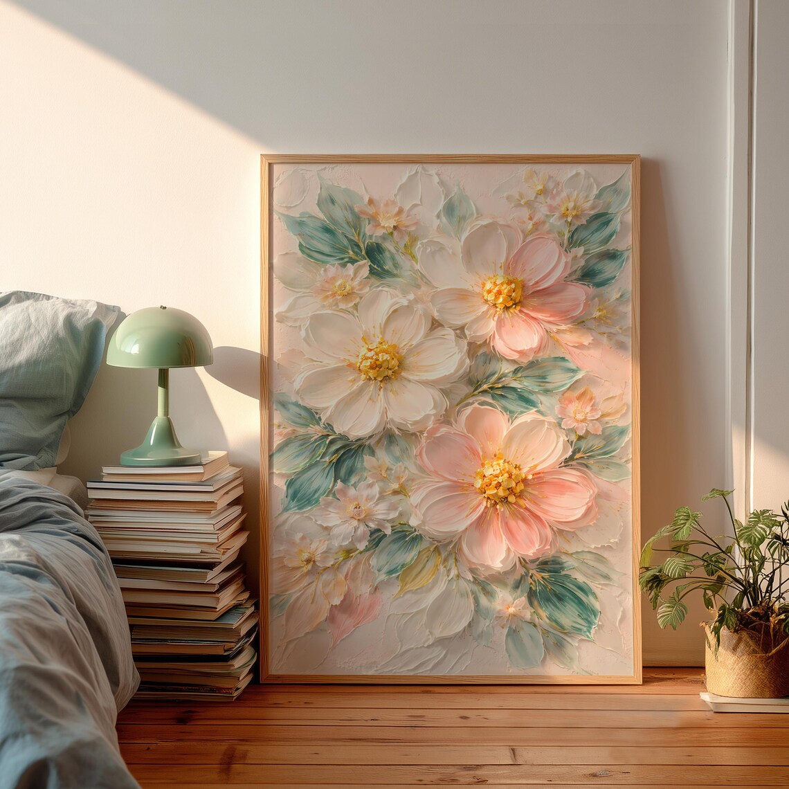 Pink Floral Pastel Oil Painting Blossom Elegant Bloom Art Poster