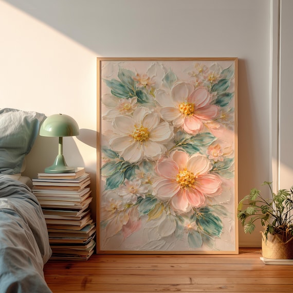 Pink Floral Pastel Oil Painting Blossom Elegant Bloom Art Poster