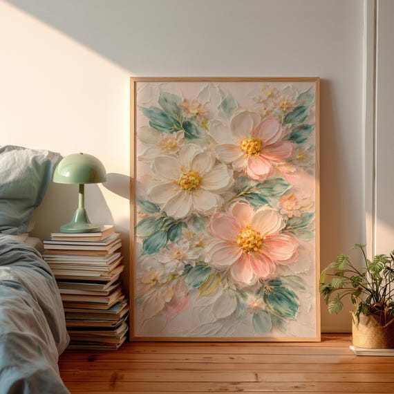 Pink White Floral Poster Luxury Botanical Wall Decor Feminine Flower Art Print Shabby Chic Bedroom Soft Blossom Painting
