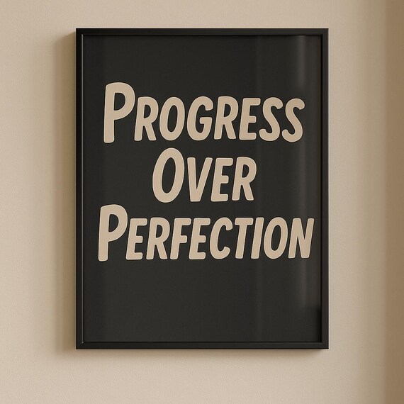 Progress Over Perfection Bold Retro Typography Quote Motivational Poster