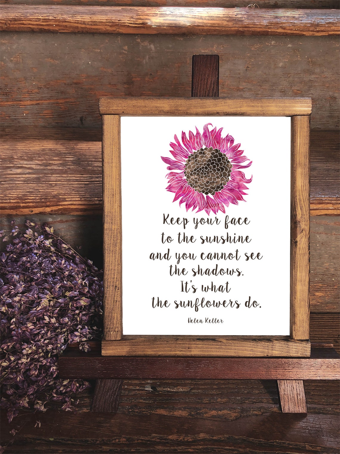 Helen Keller Sunshine Quote Pink Sunflower Inspirational Wall Poster - Image 3