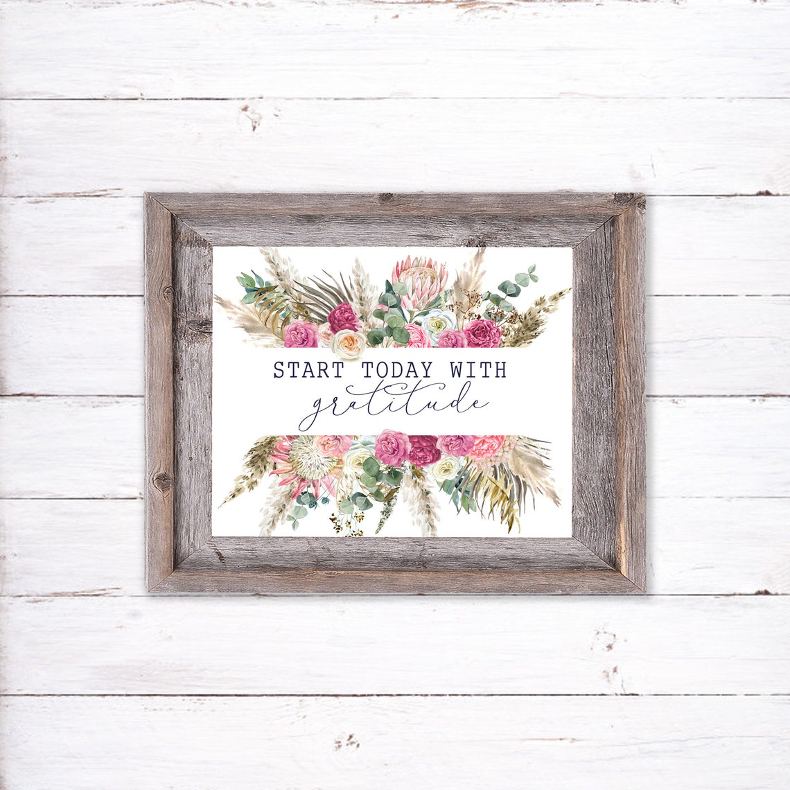 Start Today With Gratitude Watercolor Floral Border Inspiration Poster - Image 3
