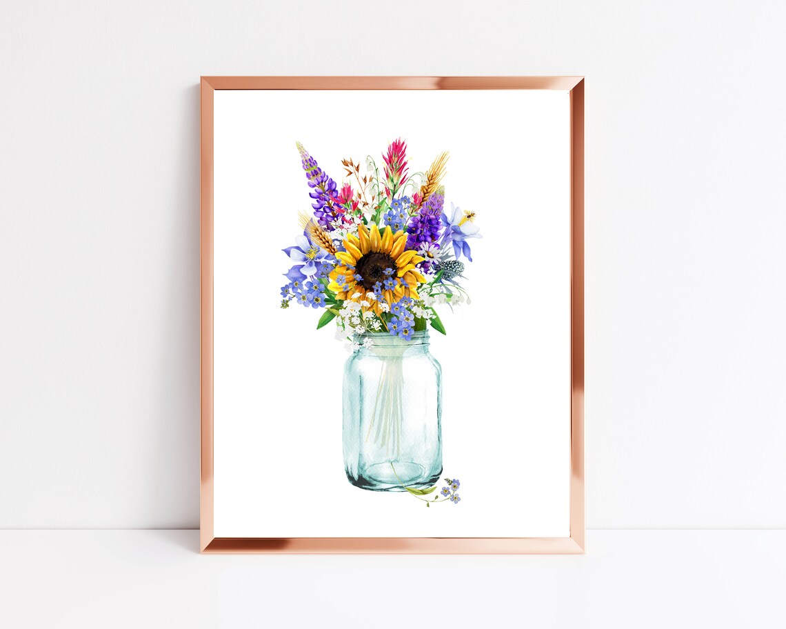 Wildflower Bouquet Mason Jar Farmhouse Art Print - Image 3