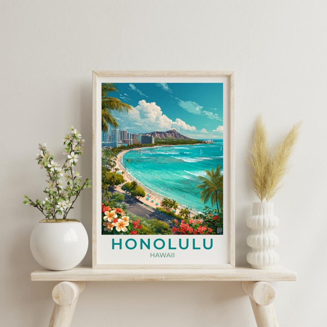 Honolulu Vintage Travel Poster, Hawaii Scenic Art Print