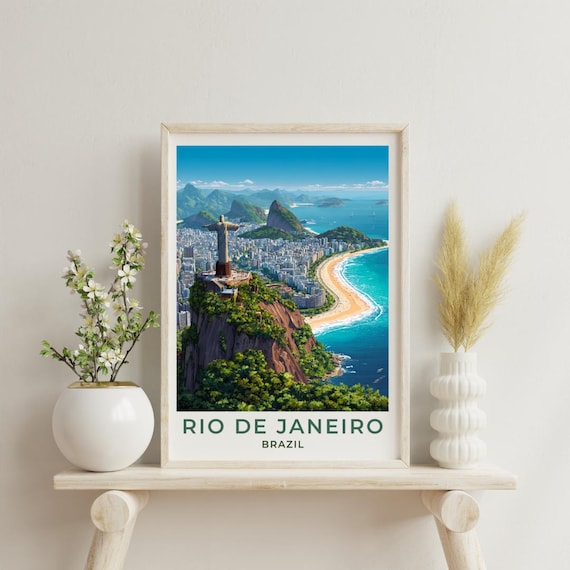 Rio De Janeiro Brazil Christ The Redeemer Travel Poster Beach View