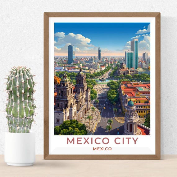 Mexico City Travel Art Poster Print Wall Decor Gift For Vintage Style Scenic Tourist
