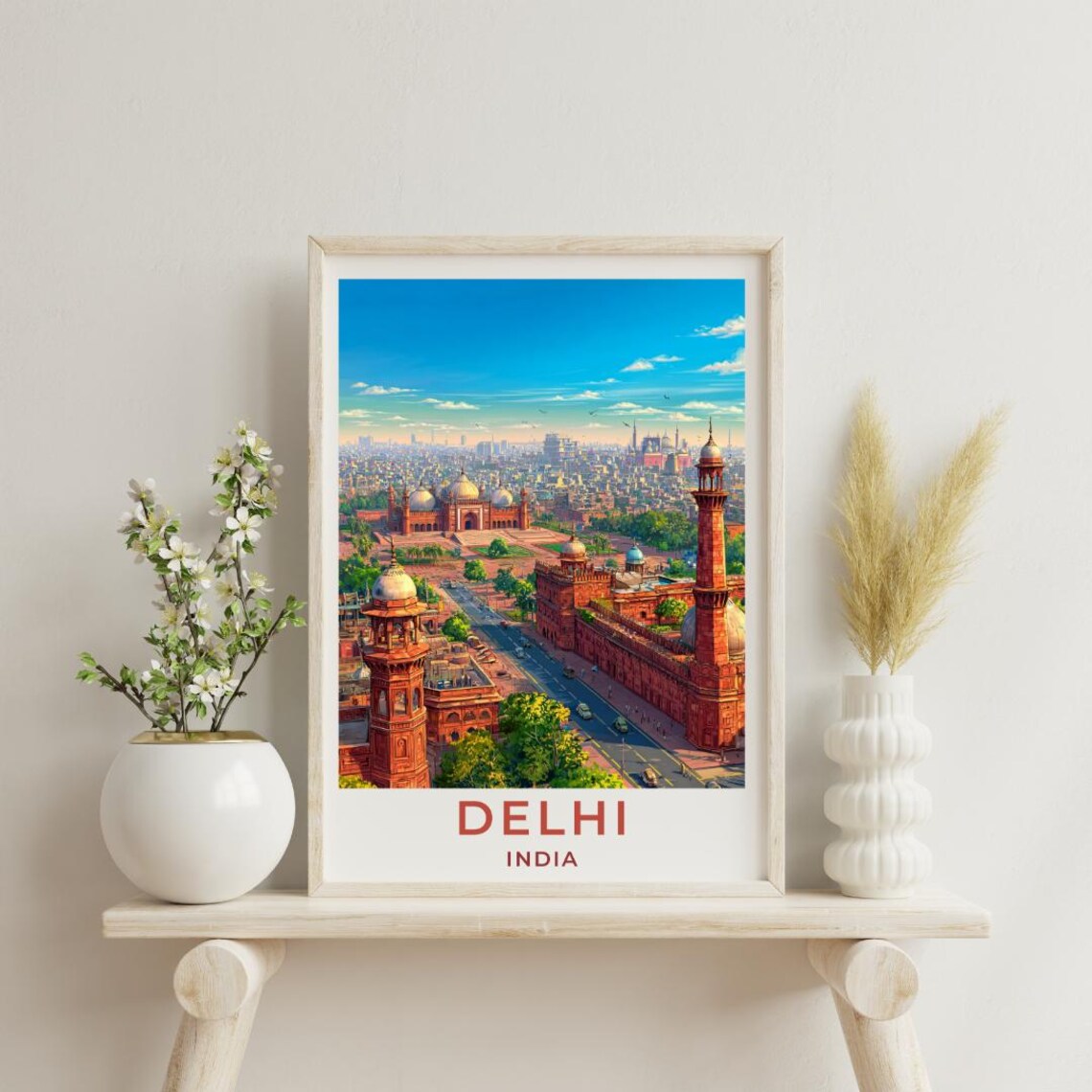 Delhi India Vintage Style Panoramic Travel Art Poster Red Fort City View