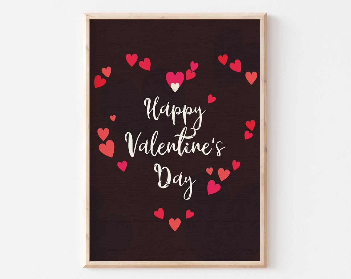 Happy Valentine's Day Red Heart Wreath White Calligraphy Wall Art