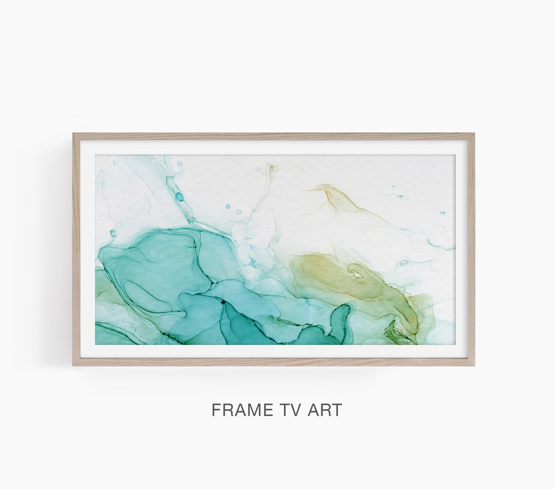 Teal Green White Abstract Watercolor Wash Modern Frame TV Art Print - Image 2